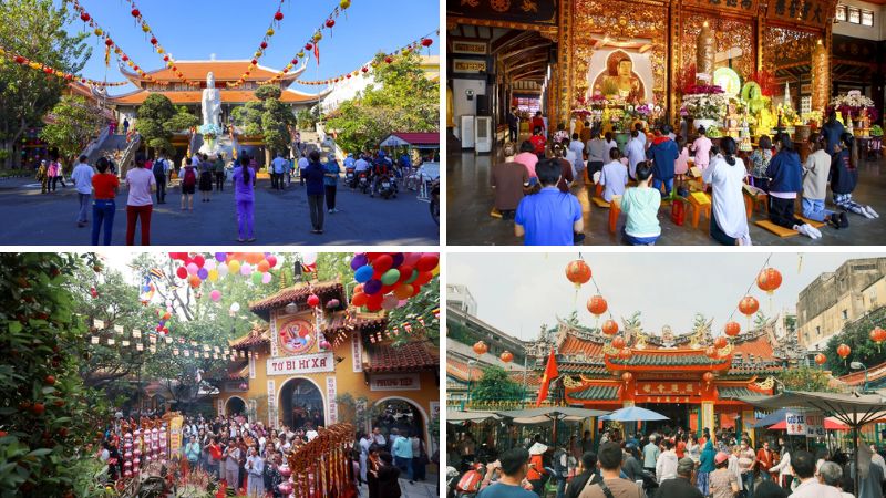 Khung cảnh của các ngôi chùa trong ngày cúng Rằm tháng Giêng