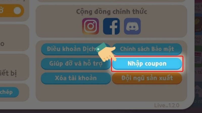 Bước 3: Nhấn vào nút Nhập coupon.