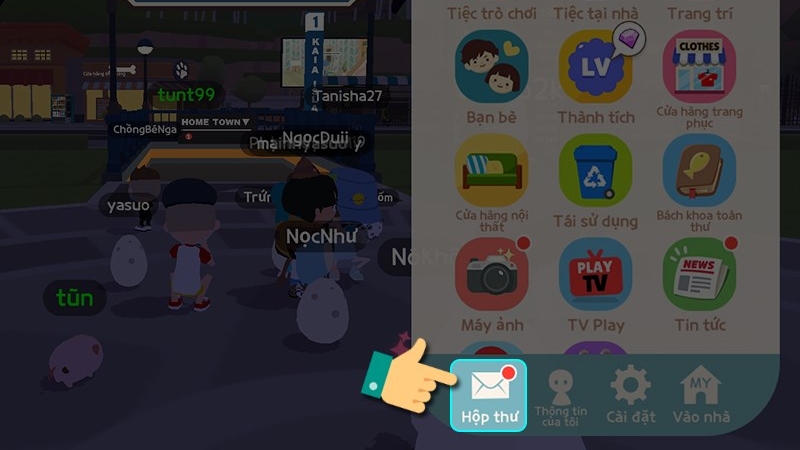Bước 5: Quay lại giao diện chính, mở Hộp thư để kiểm tra và nhận vật phẩm.