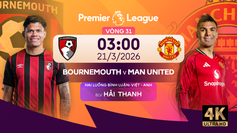 Xem trực tiếp Bournemouth vs Man Utd trên FPT Play