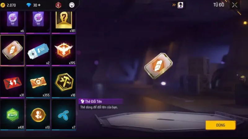 Sử dụng thẻ đổi tên để thay đổi tên Free Fire