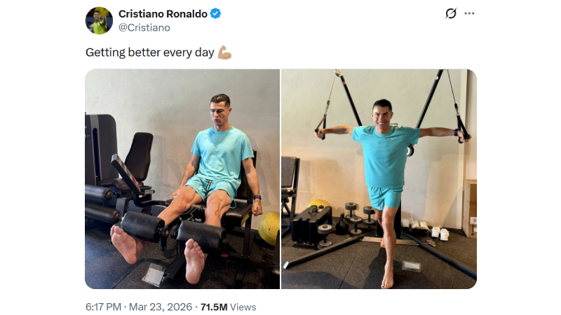 Cristiano Ronaldo vừa cập nhật tình trạng hồi phục chấn thương trên X