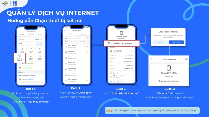 Hướng dẫn cách kiểm tra Wifi có bao nhiêu người dùng và chặn thiết bị truy cập Wifi trên ứng dụng Hi FPT