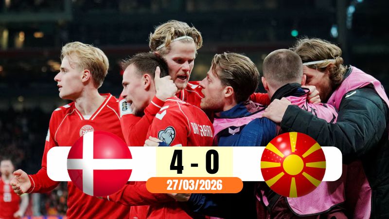 Đan Mạch áp đảo Bắc Macedonia với tỷ số 4-0