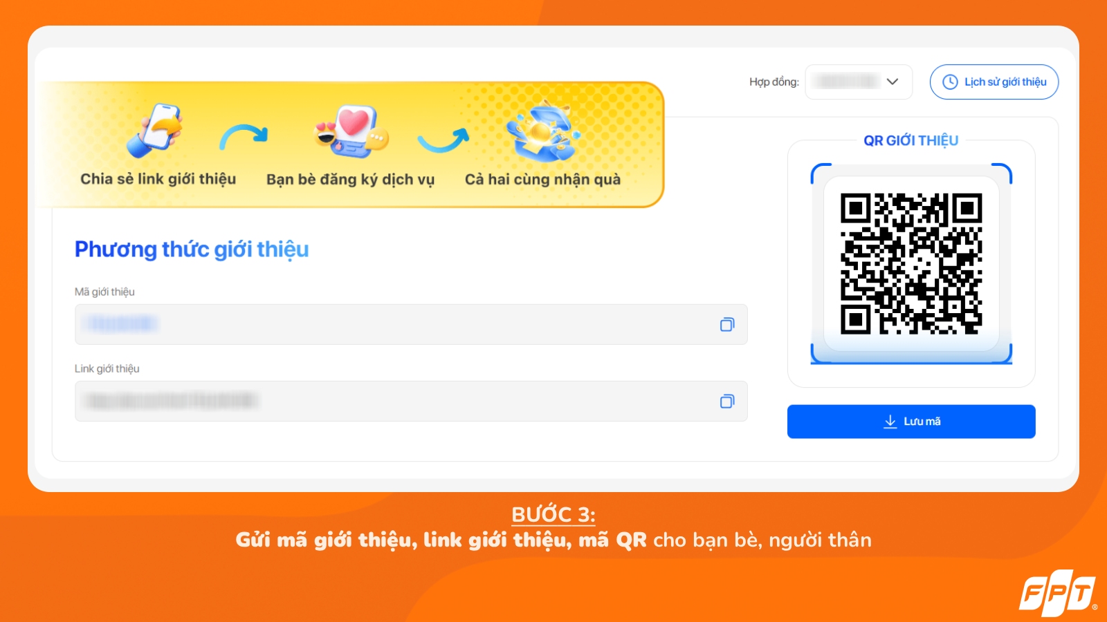 Chia sẻ mã giới thiệu đến bạn bè, người thân