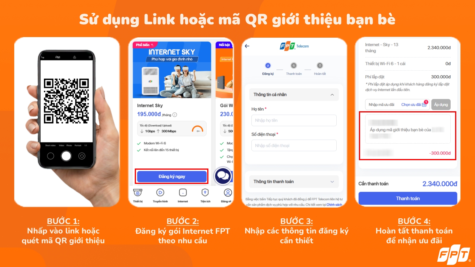 Cách nhận ưu đãi 300.000đ từ chương trình Giới thiệu bạn bè qua Link hoặc mã QR