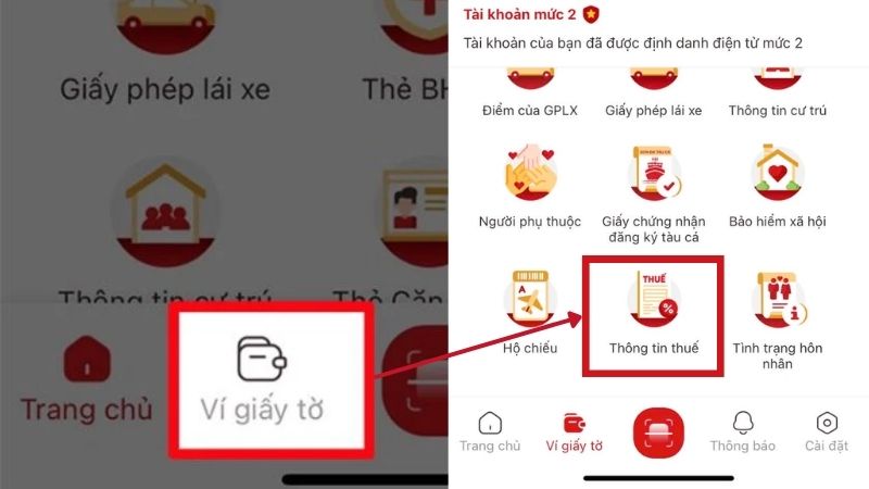 Xem mã số thuế cá nhân tích hợp trong Ví giấy tờ trên VNeID