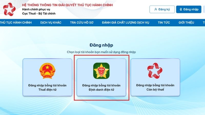 Tra cứu đơn giản trên website dichvucong.gdt.gov.vn liên kết VNeID