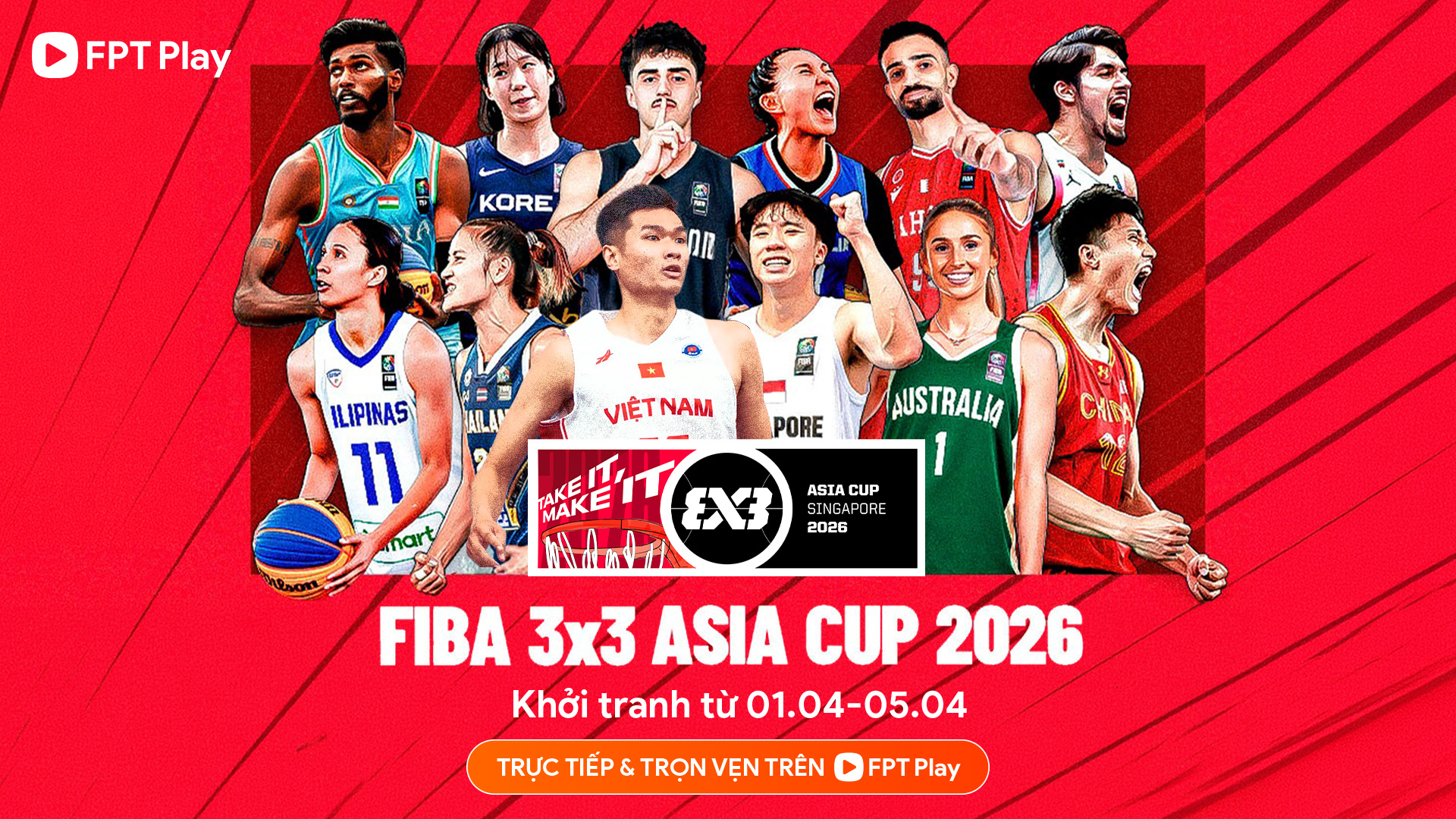 Giải b&oacute;ng rổ FIBA 3x3 Asia Cup 2026 ph&aacute;t s&oacute;ng tr&ecirc;n FPT Play