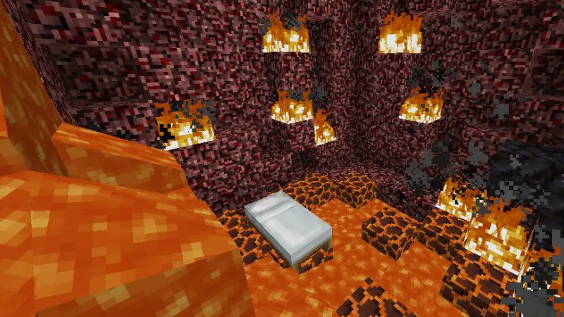 Khai thác quặng Netherite bằng Bed Mining