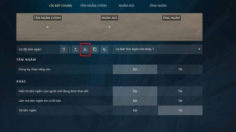 Nhấn vào biểu tượng Import Profile Code tại Hồ sơ tâm ngắm