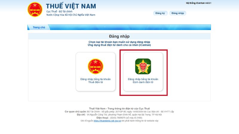 Đăng nhập bằng tài khoản liên kết VNeID