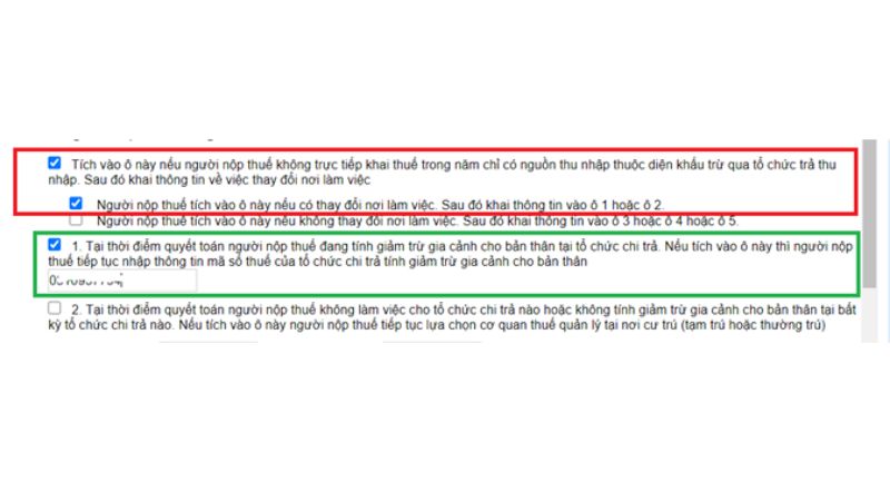 Có thay đổi nơi làm việc chọn các mục tương ứng (ô 1 hoặc ô 2)