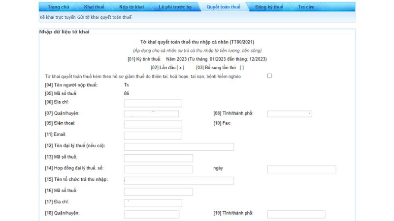 Mẫu kê khai Tờ khai 02/QTT-TNCN từ chỉ tiêu [1] đến [20]