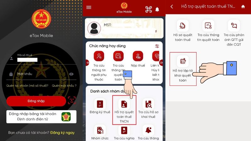 Truy cập eTax Mobile và tra cứu thông tin quyết toán theo năm