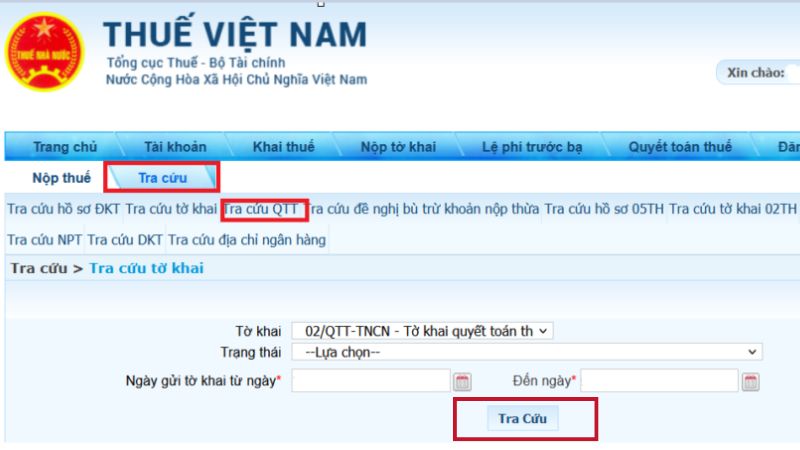 Kết quả sẽ được hiển thị sau khi bấm vào “Tra Cứu”