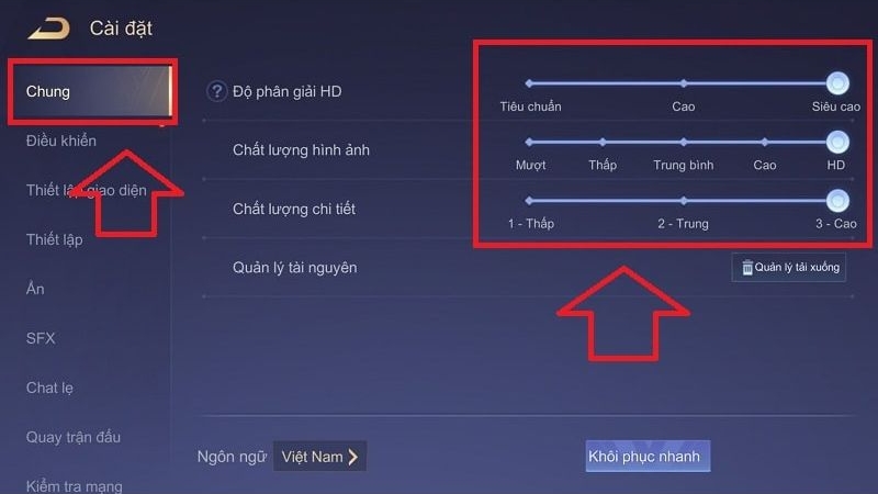 Chỉnh cấu hình game để giảm ping Liên Quân