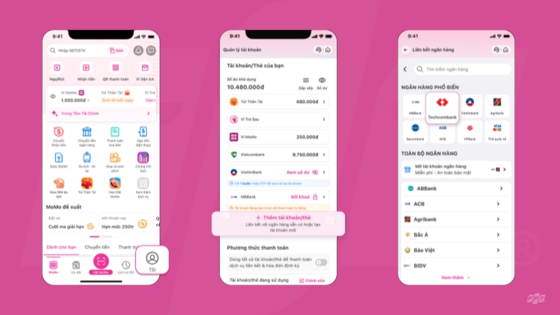 Bước 1, 2, 3 thực hiện liên kết ngân hàng với ví MoMo trên điện thoại