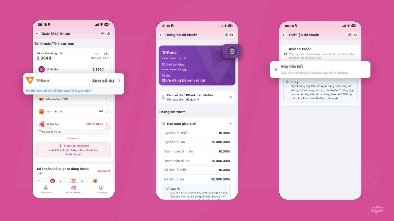 Các bước hủy liên kết tài khoản ngân hàng trong ứng dụng MoMo