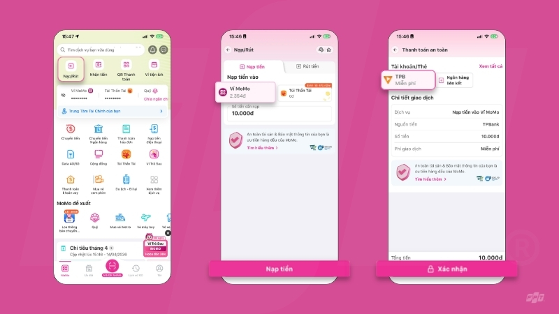 Cách bước nạp tiền vào Momo từ tài khoản hoặc thẻ ngân hàng
