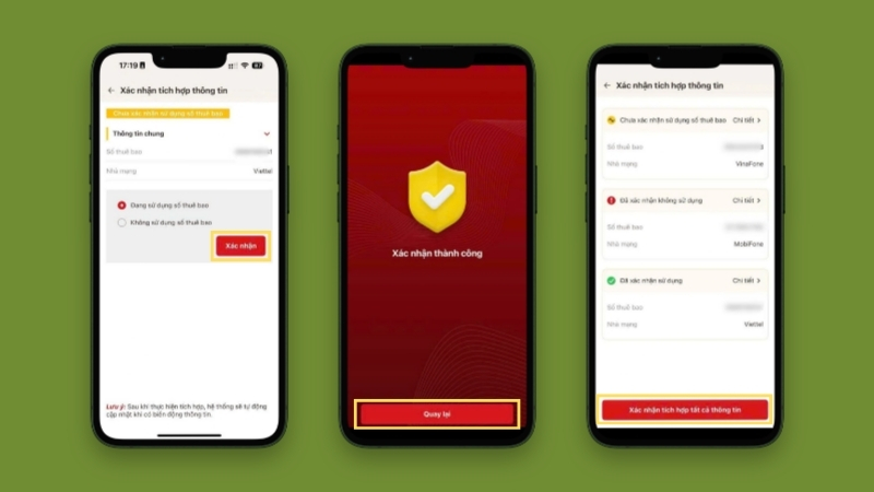 Bước 5, 6, 7 xác thực SIM trên VNeID