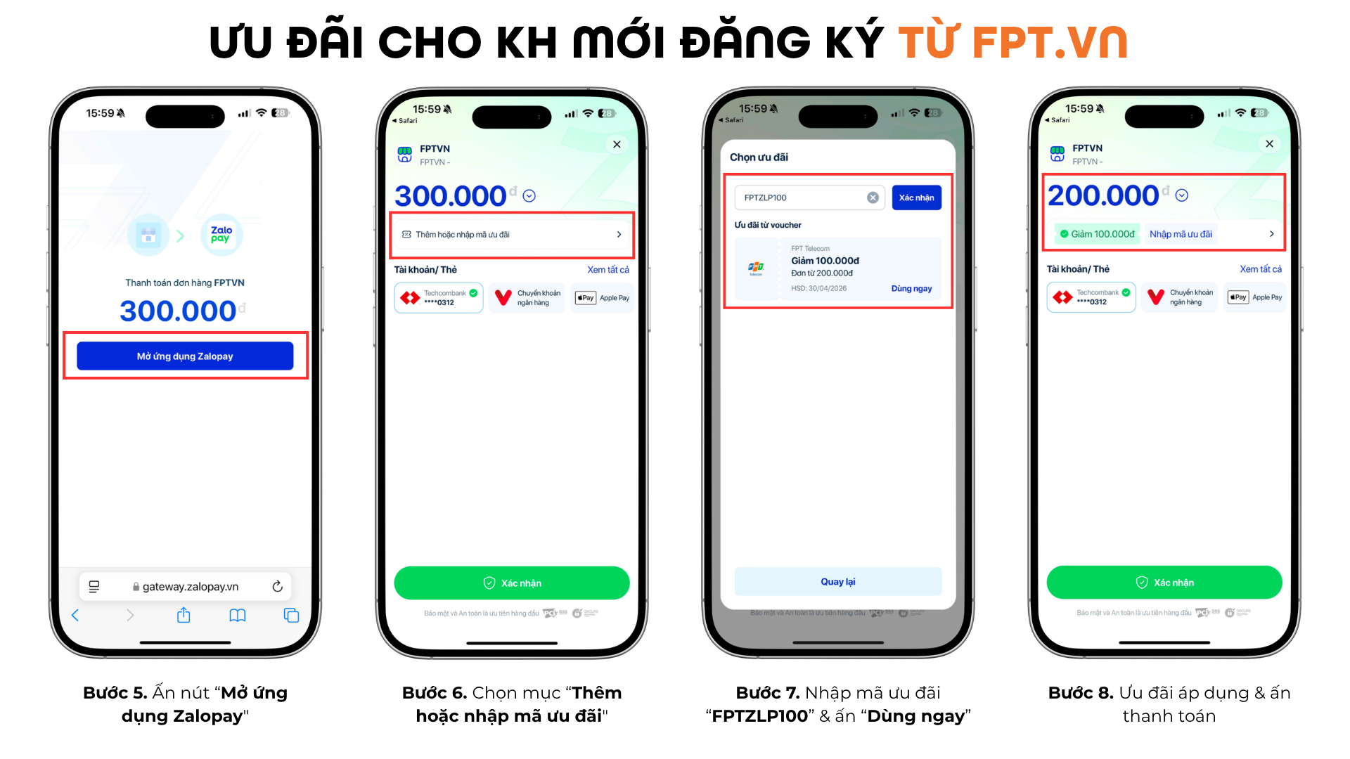 Các bước nhận ưu đãi thanh toán dịch vụ FPT bằng Zalopay