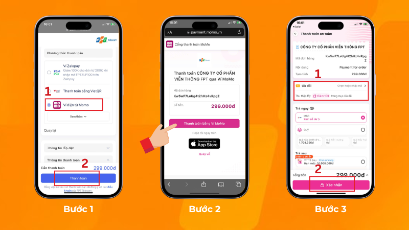 Từng bước thanh toán FPT bằng mã QR