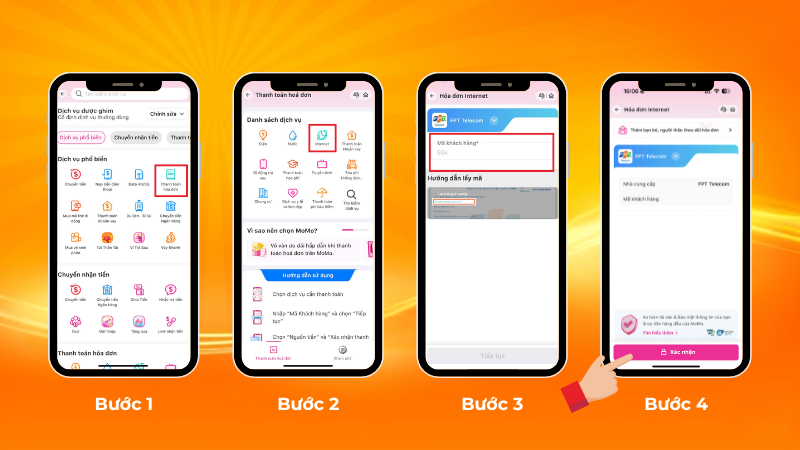 Các bước thanh toán FPT qua ứng dụng MoMo