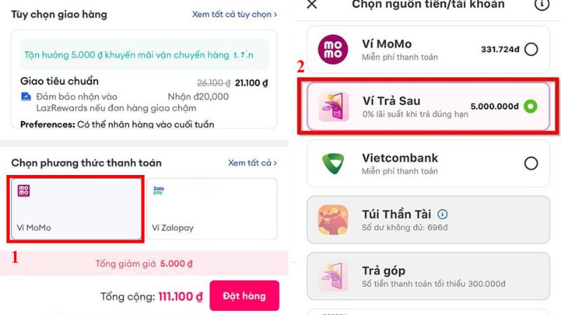 Hướng dẫn các bước thanh toán trực tuyến bằng Ví trả sau MoMo