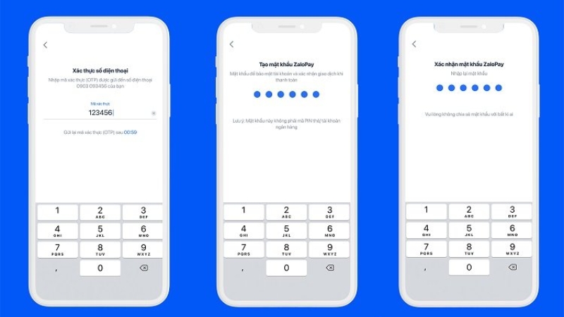 Xác thực số điện thoại và tạo mật khẩu thanh toán cho Zalopay