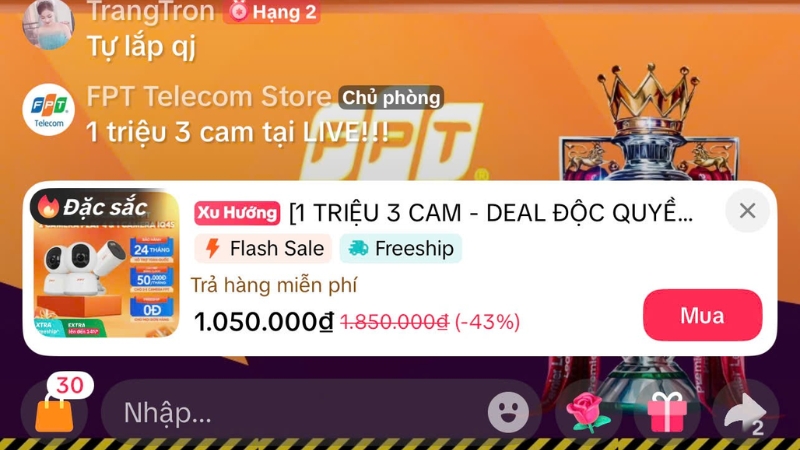 Tag sản phẩm hiển thị trực tiếp trong video TikTok