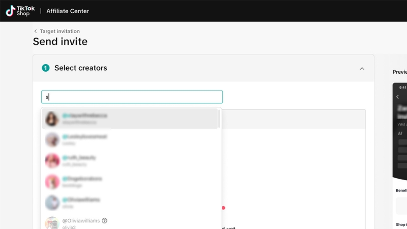 Có thể chọn Target invitation để mời trực tiếp creator cụ thể bạn muốn hợp tác