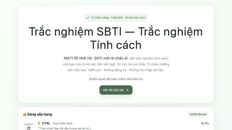 Bắt đầu làm bài trắc nghiệm SBTI
