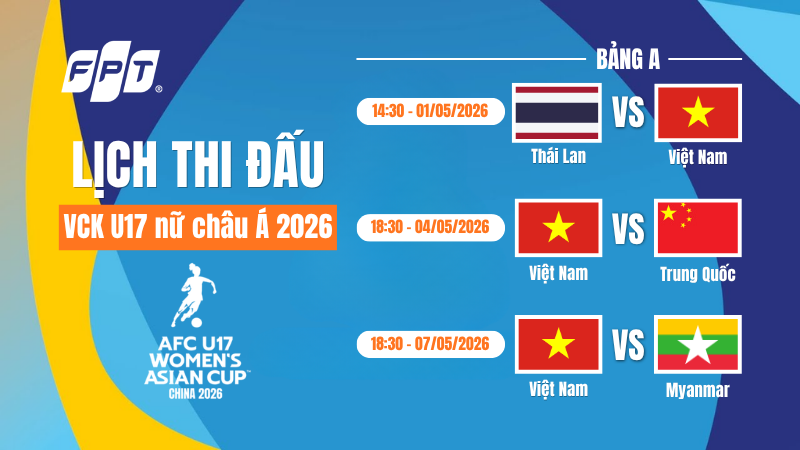 Lịch thi đấu VCK U17 nữ ch&acirc;u &Aacute; 2026 - Lịch tuyển nữ Việt Nam