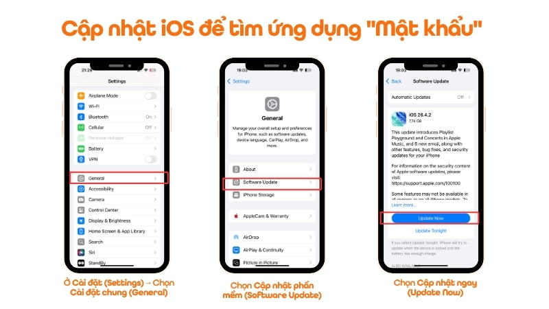 Cập nhật phần mềm để tìm ứng dụng Mật Khẩu (Password)