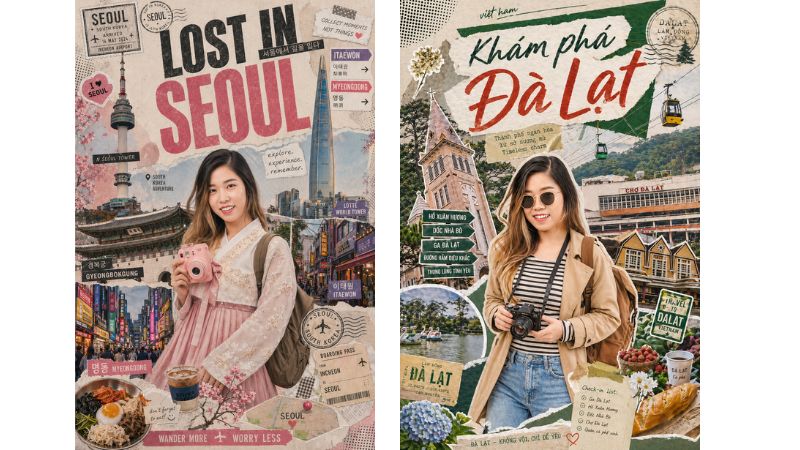 Hình ảnh khi áp dụng câu lệnh tạo ảnh chú thích vẽ tay du lịch phong cách trang báo bằng ChatGPT