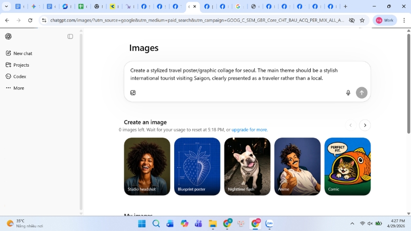 Nhập câu lệnh và tạo ảnh
