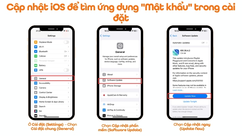 Cập nhật phần mềm để tìm ứng dụng Mật Khẩu (Password)