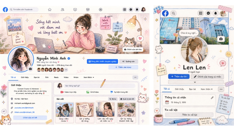 Mẫu trang cá nhân Facebook phong cách bút sáp màu