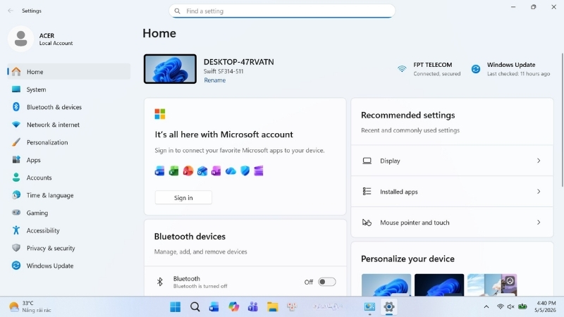 Truy cập cài đặt trên máy tính hệ điều hành Windows
