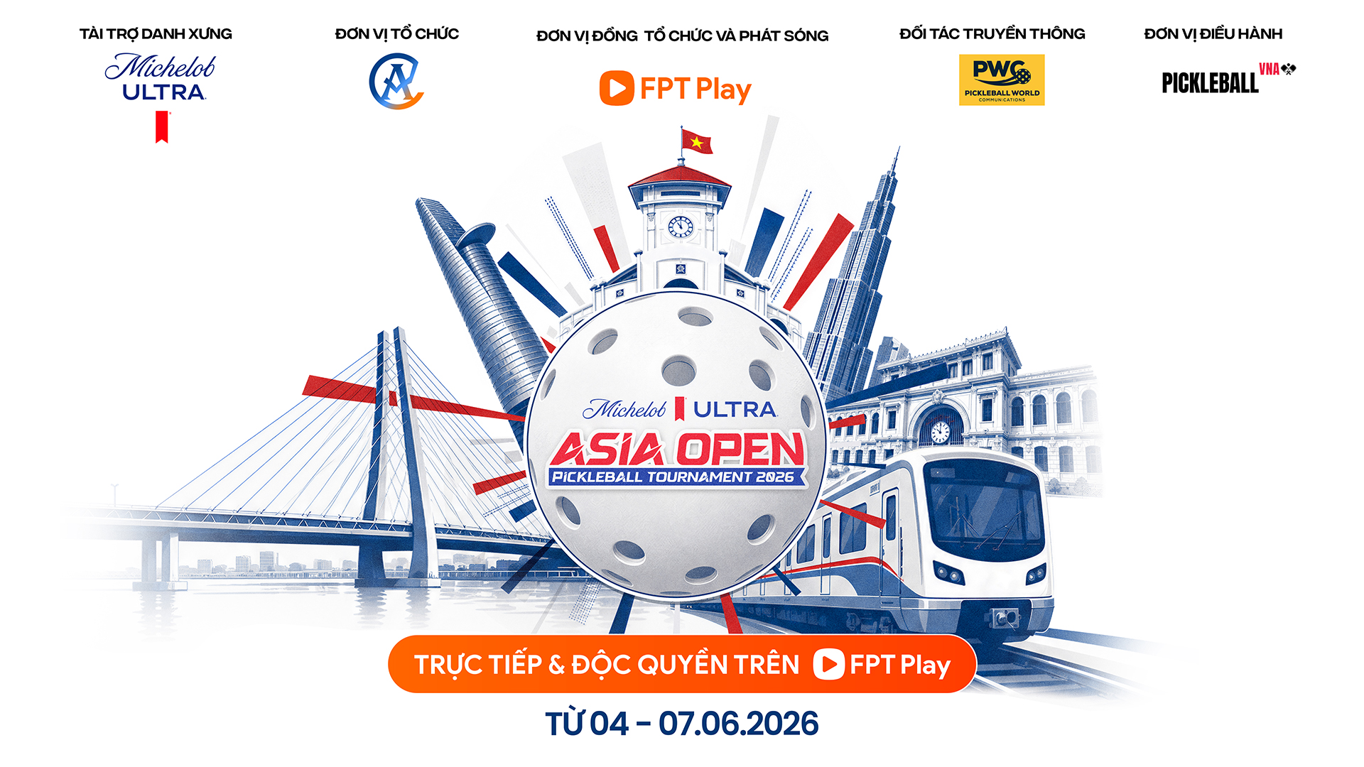 FPT Play đồng tổ chức v&agrave; ph&aacute;t s&oacute;ng Giải Pickleball Michelob ULTRA - Ch&acirc;u &Aacute; Mở Rộng 2026