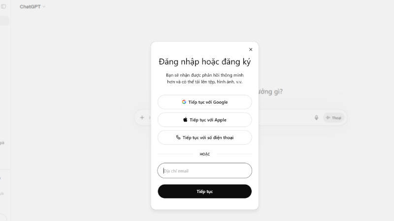 Đăng nhập tài khoản ChatGPT