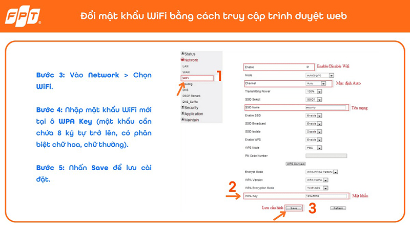 Nhập thông tin quản trị thiết bị, thiết lập mật khẩu & Lưu
