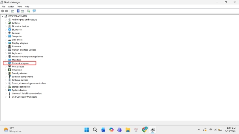 Mở Device Manager, chọn Network Adapters