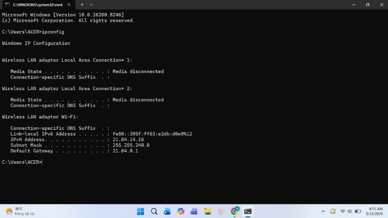 Xem địa chỉ chính xác tại Default Gateway để truy cập trang đổi mật khẩu