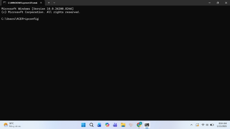 Gõ lệnh ipconfig