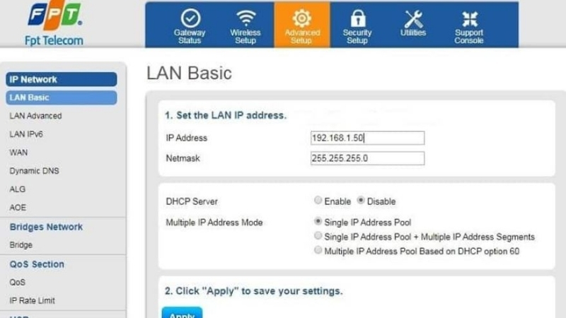 Reset modem Wifi trên trang cấu hình modem