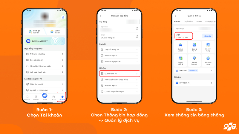 Kiểm tra tốc độ gói cước Internet trên app Hi FPT