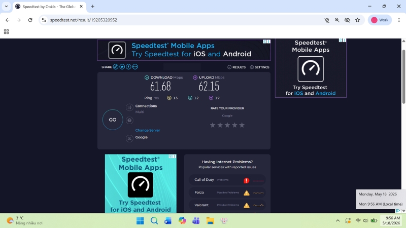Truy cập Speedtest by Ookla trên máy tính