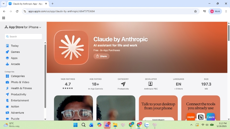 Claude AI trên iOS